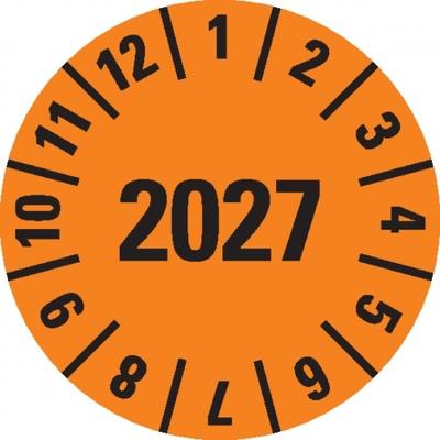 Dreifke® Prüfplakette 2027, orange, Folie, ablösbar, Ø 15mm, 420/Heft