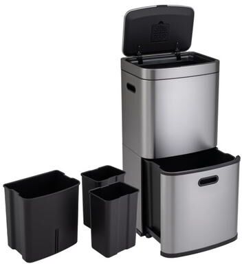 Costway 13 Gal Kitchen Trash Can with 3 Removable Bins-Silver