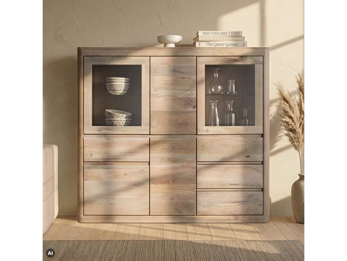 Buffet en bois de manguier 166x40x145 bianco huilé TORONTO #304