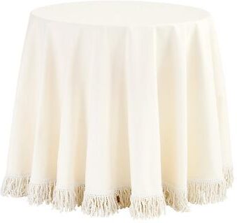 "Essential Tablecloth - Fringed Twill Off White, 84"" - Ballard Designs"
