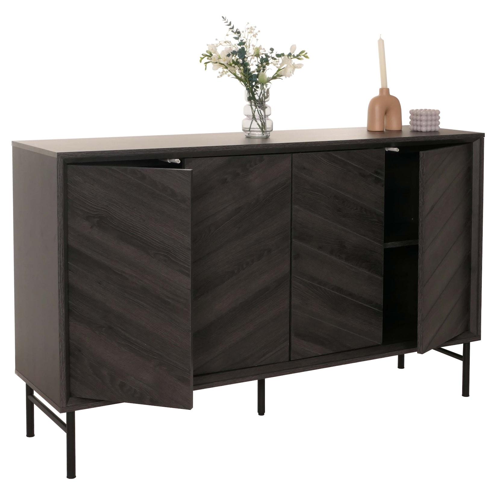 Sideboard MCW-M50, Schrank Kommode Highboard Anrichte, Massiv-Holz Mango 94x151x40cm ~ dunkelgrau
