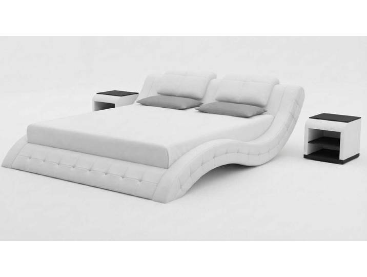 JVmoebel Polsterbett Komfortables Doppelbett Weiß mit gepolstertem Rahmen und Nachttischen (3-tlg., 3-tlg)