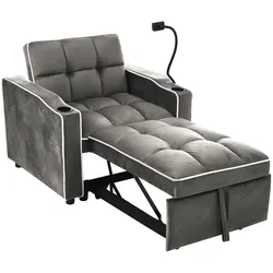 Multifunktionales Schlafsofa 167x83x76 cm, verstellbar, ausziehbar, mit Samtbezug, Getränkehalter, Handyhalter, Stauraum, platzsparend, Dunkelgrau