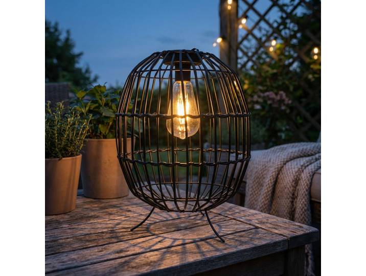 Rustikale Solarlaterne, Metallstreben, H 35 cm Ø 25 cm