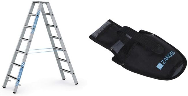 Set ZARGES R13step B - LM-Stufen-Stehleiter 2 x 7 Stufen + Werkzeugtasche