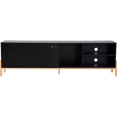 Lowboard MÖBILIA "Melia", schwarz (schwarz, natur), B:185cm H:53,5cm T:33,5cm, MDF, Massivholz, Sideboards, Lowboard, Kommode mit Kabeldurchführungen