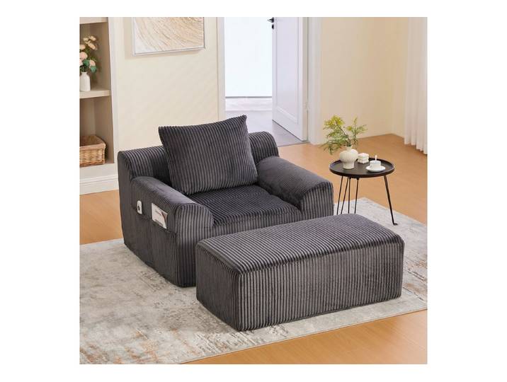 BlingBin Loungesessel Sofasessel mit Seitentaschen und Kissen, Sitzsacksofa (Loungesofa, 1-St., mit Steigbügeln), Moderner gepolsterter Sessel, weicher Sofasessel ohne Knochen
