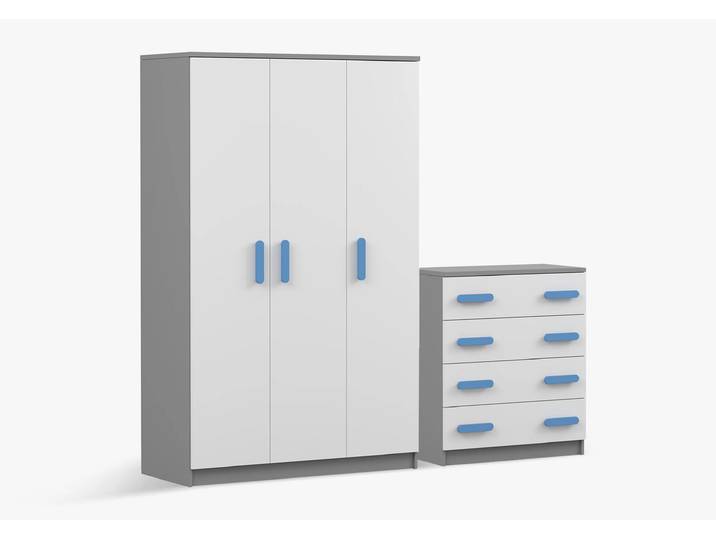 Drehtürenschrank und Kommode 2er-Set JONAS II 19/JONAS II 02 Grau Weiß Blau