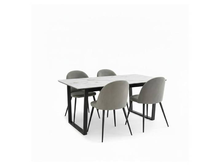 Tilst ensemble pour salle à manger table à manger impression marbre blanc 90x160 4 chaises velours gris.