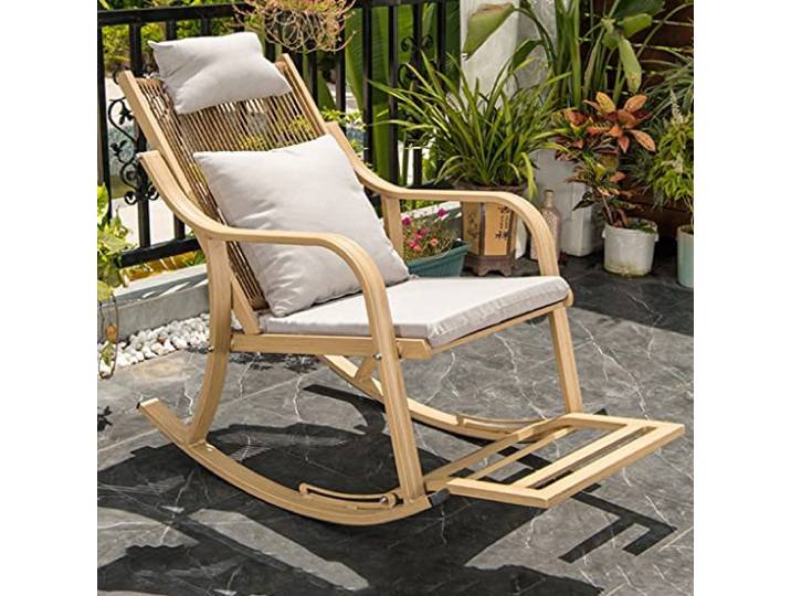 Terrassen-Schaukelstühle, Outdoor-Massivholz-Liege, einfacher und moderner Terrassen-Lounge-Stuhl, einfache Montage, einfacher Holz-Kindergarten-Schaukelstuhl (Farbe: Walnuss, Größe: 85 x 63 x 89