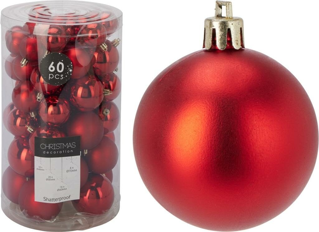 Set van 60 onbreekbare rode kerstballen van kunststof voor kerstdecoratie
