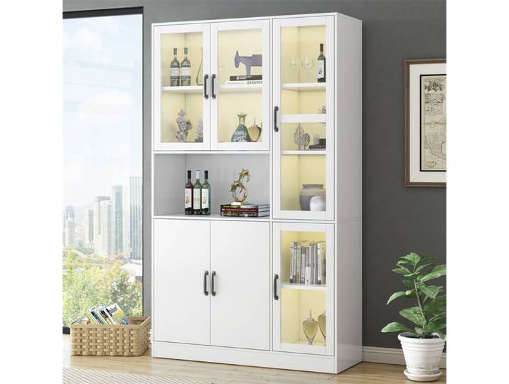 DRIPEX Vitrine avec éclairage LED Vitrine Moderne avec étagères pour rangement 6 portes 120×40×200 cm pour salon Blanc