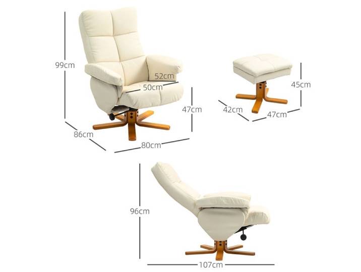 Fauteuil relax avec pouf espace de rangement rembourré Fauteuil TV avec fonction chaise longue pivotant à 360° Fauteuil TV pour