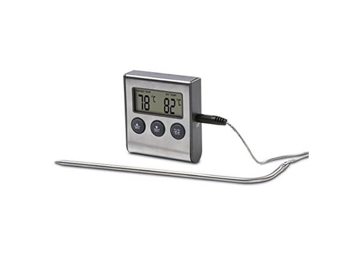 Xavax 2in1 Digitales Bratenthermometer mit Küchenuhr, abnehmbarer Temperaturfühler, Grillthermometer Ofenthermometer Fleischthermometer