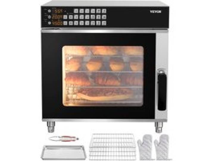 VEVOR Four à convection commercial, four de comptoir en acier inoxydable, 58 L, four grille-pain à 4 niveaux de 2800 W avec porte en verre trempé, grilles métalliques, gants et pince, pour restaurant
