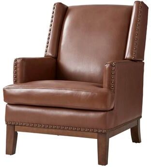 HULALA HOME Lourdes Genuine Leather Armchair with Solid Wood Frame and Removable Seat Cushion