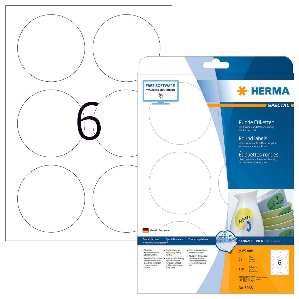 HERMA Etiketten SPECIAL 85,0 x 85,0 mm, weiß 5068