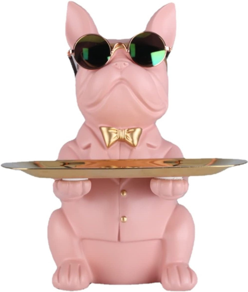 Multifunctionele Bulldog Statue Resin Dog Butler Decoratie met Opbergtray van ShopVlot