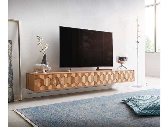 Lowboard Fevo 220 cm Akazie Natur 4 Türen schwebend, Fernsehtische