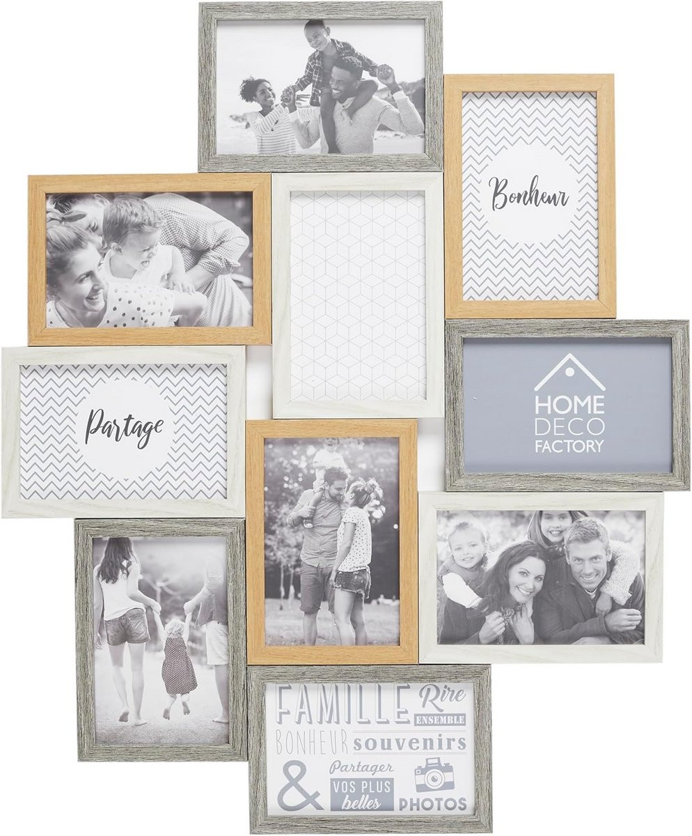Collage Fotolijst Hout en Wit voor 10 Foto's - Sfeervolle Wanddecoratie