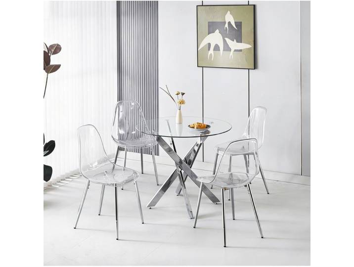 Table à manger avec chaises 4 personnes 1 table et 4 chaises velours et métal chrome