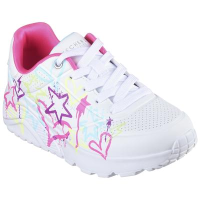 Sneaker SKECHERS "Uno Lite - My Drip", Mädchen, Gr. 33, Textil, bunt (weiß, multi), Lederimitat, kontrastfarbene Details, Schuhe Sneaker, Retro Sneaker, Plateausneaker mit modischer Chunky Sohle