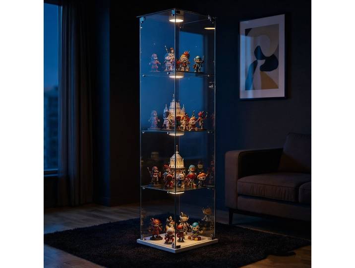 NMCXXO Glasvitrine Vitrine Eckglasanzeigeschrank Ausstellungsschrank mit LED-Beleuchtung (1 tlg) Standvitrine/Glasvitrine,Eckglasanzeigeschrank, Große Kapazität