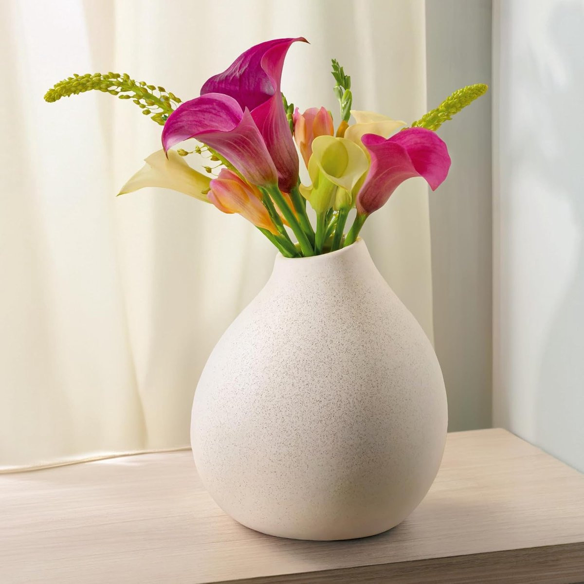 SnelShoppen Ceramic Vaas Wit met Zandtextuur - Handgemaakte Waterdichte Decoratieve Bloemenvaas