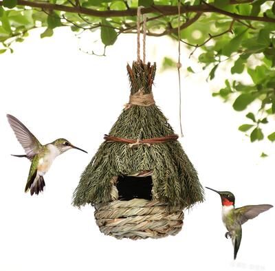 Multisell Products Hub Handwoven Grass Wicker Birdhouse, Assorted Natural Bird Nest Set, Hanging Bird Shelter For Small Birds d