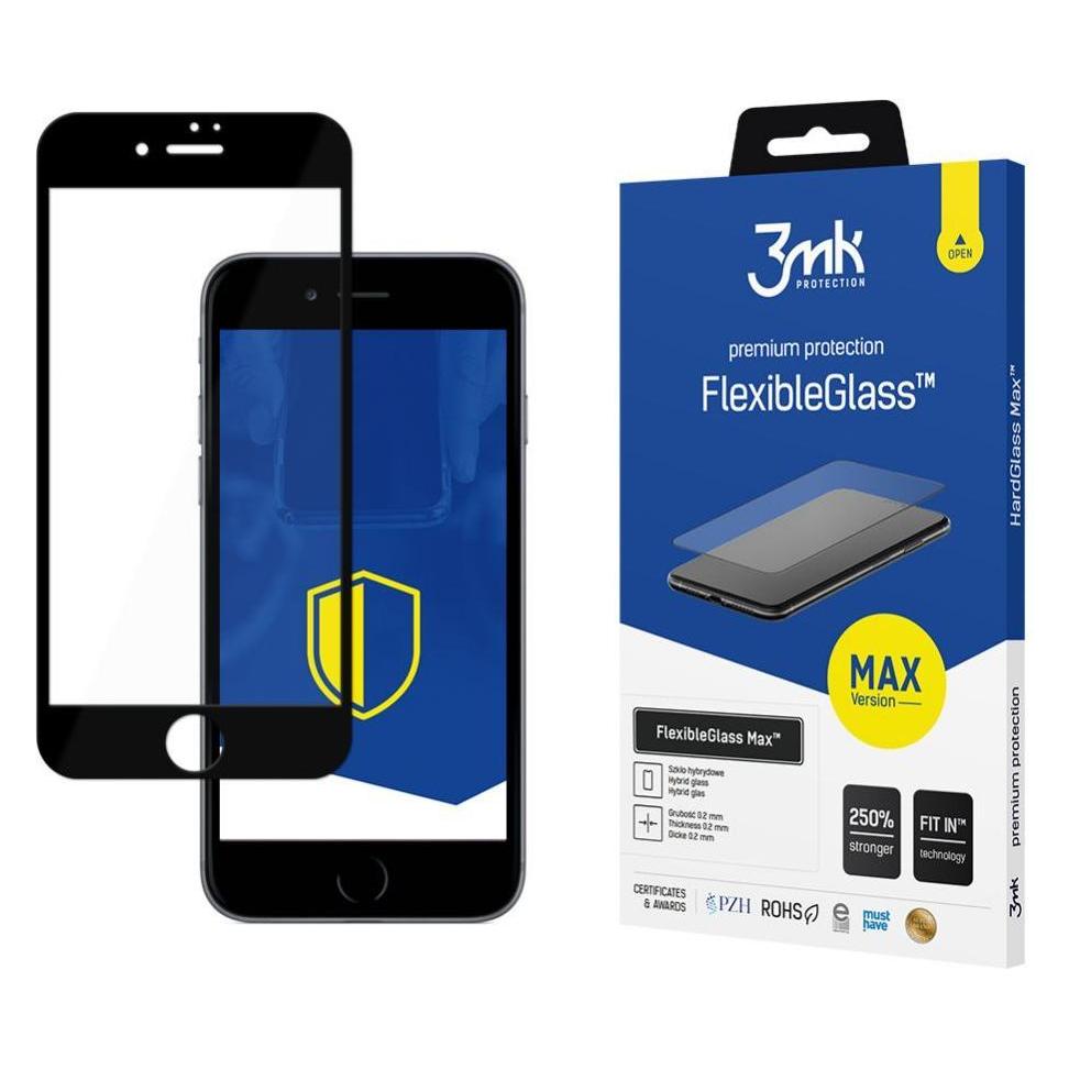 3MK Flexible 2.5D Max for iPhone 7 / 8 / SE 2020 Black frame (1 Stk., Apple iPhone 7, Apple iPhone 8) (GSM112282)