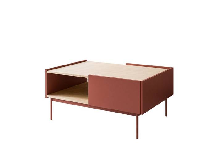 COUCHTISCH ESSENCE L97 mit Keramik Rot / Eiche Linea
