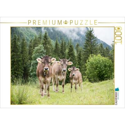 CALVENDO Puzzle Drei Original Braunviehrinder | 1000 Teile Lege-Größe 64x48cm Foto-Puzzle für glückliche Stunden