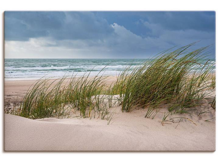Leinwandbild ARTLAND Düne und Strand bei Hirtshals Dänemark I , blau (farbe bild(er): blau), B:90cm H:60cm, Bilder, Leinwandbild, auf Holzrahmen gespannt