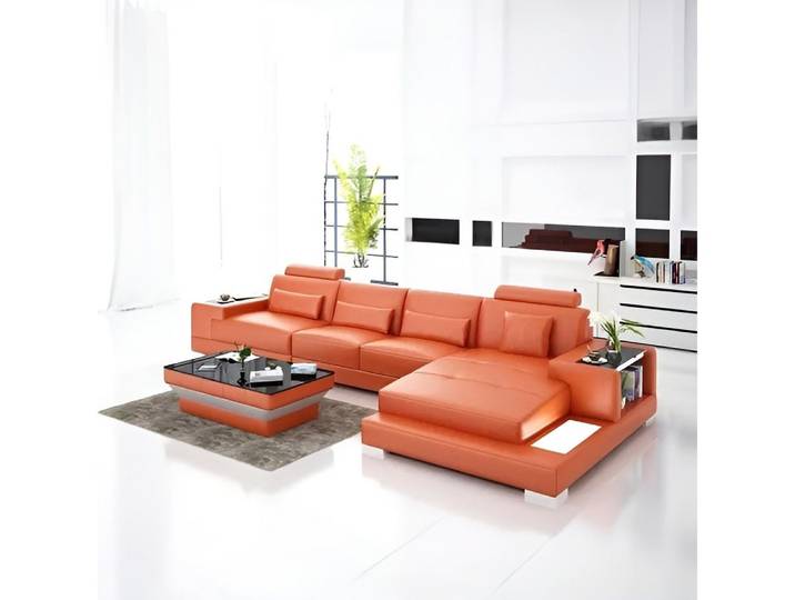 Xlmoebel Ecksofa Elegante Eckcouch in Lederoptik mit hochwertiger Polsterung, Ecksofa mit Couchtisch, Hergestellt in Europa