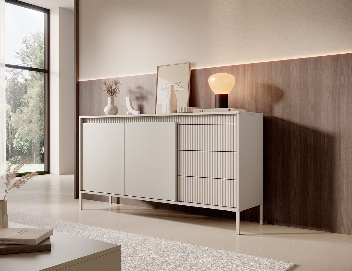 Meubella Dressoir Saran Beige - Breedte: 154 cm