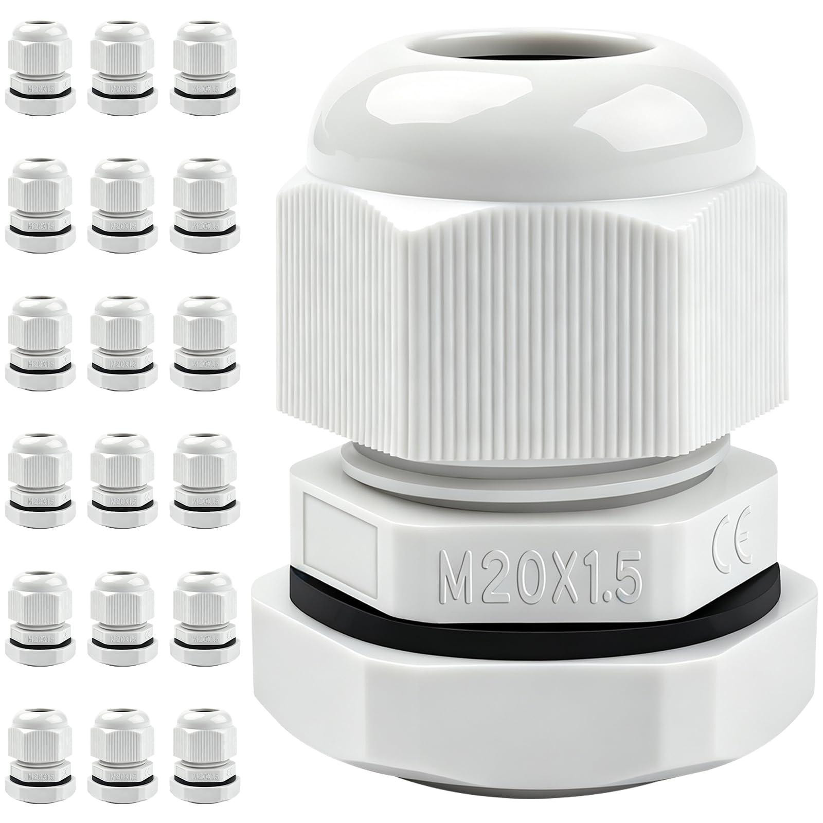 Selius Kabelwartel M20, 20 stuks, IP68 waterdichte kabelwartelset voor aftakdozen en verdeelkasten