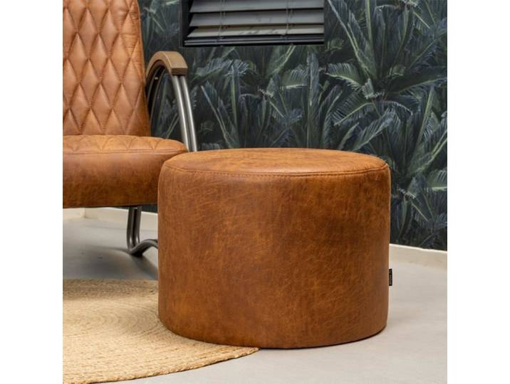 Pouf éco-cuir Kyla cognac - Livin24 - Industriel - Loft - 1 personne - 50x50cm