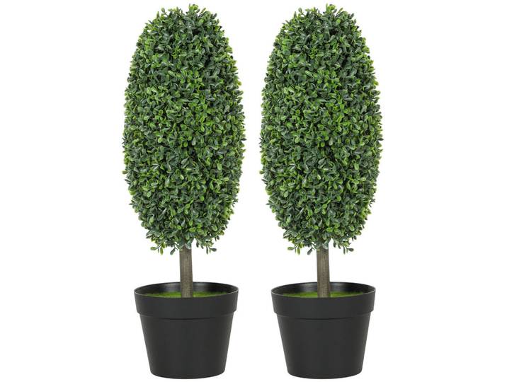 Homcom Künstliche Buchsbaum 2er-Set 60 cm Kunstpflanze im Olivenform, Dekoration, Grün, Kunststoff, 60 cm, Dekoration, Blumen & Blumentöpfe, Kunstpflanzen