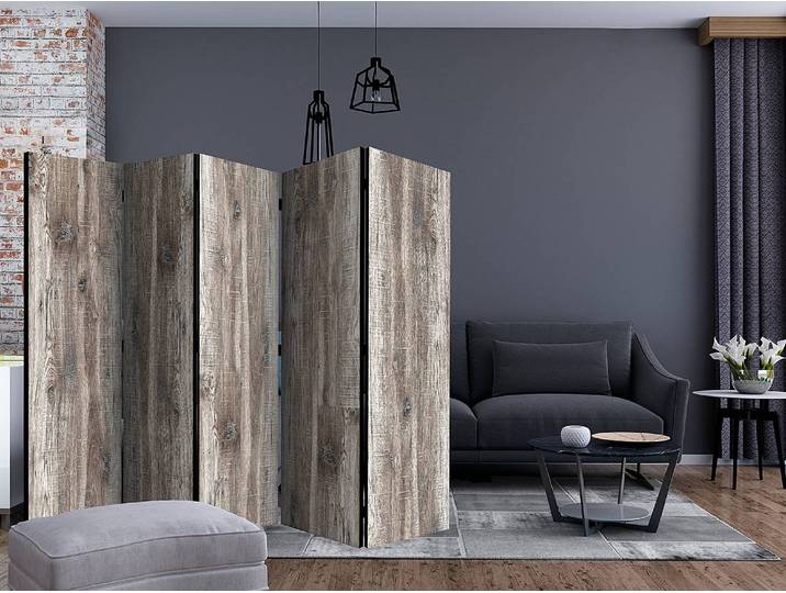 Paravent Stylish Wood Akustik Vlies auf Massivholz Braun 225 x 172 x 3cm