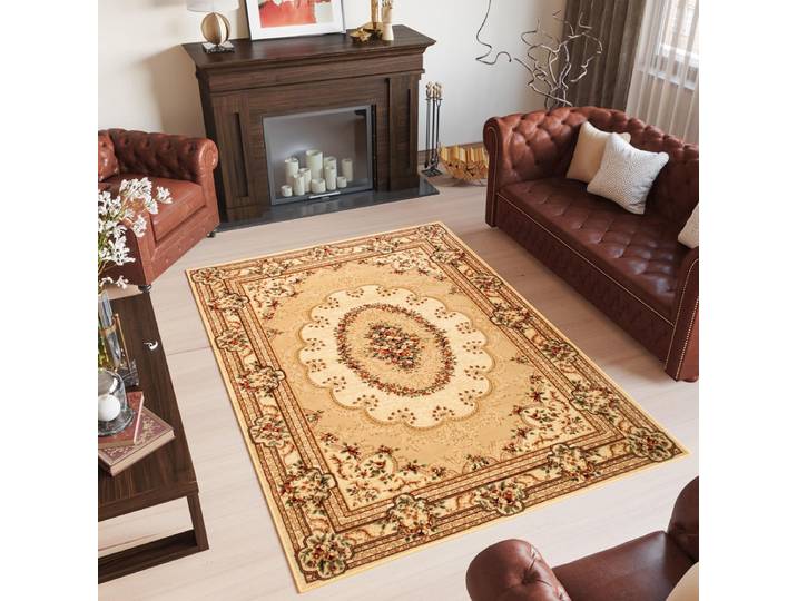 Tapiso Yesemek Vloerkleed Creme Traditioneel Vintage Medaillon Frame Design Woonkamer Slaapkamer Tapijt Maat - 120x170