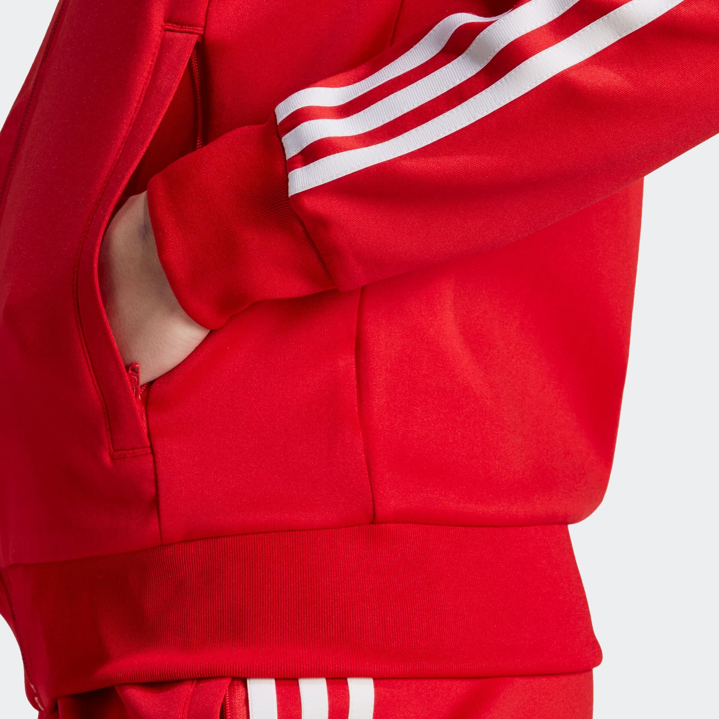 Trainingsjacke ADIDAS ORIGINALS "ADICOLOR CLASSICS SST ORIGINALS", Damen, Gr. XS, rot (better scarlet), Obermaterial: 50% Baumwolle, 43% Polyester, 7% Elasthan, gestreift, Jacken Trainingsjacke, Sportjacke Superstar