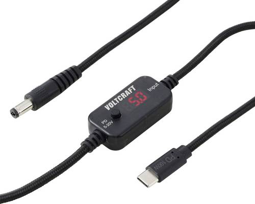 VOLTCRAFT USB Spannungswandler Hohlstecker 5.5 x 2.1mm Schwarz USB-C PD/DC Wandler, Ausgangsspannung regelbar, mit DC-Adapter