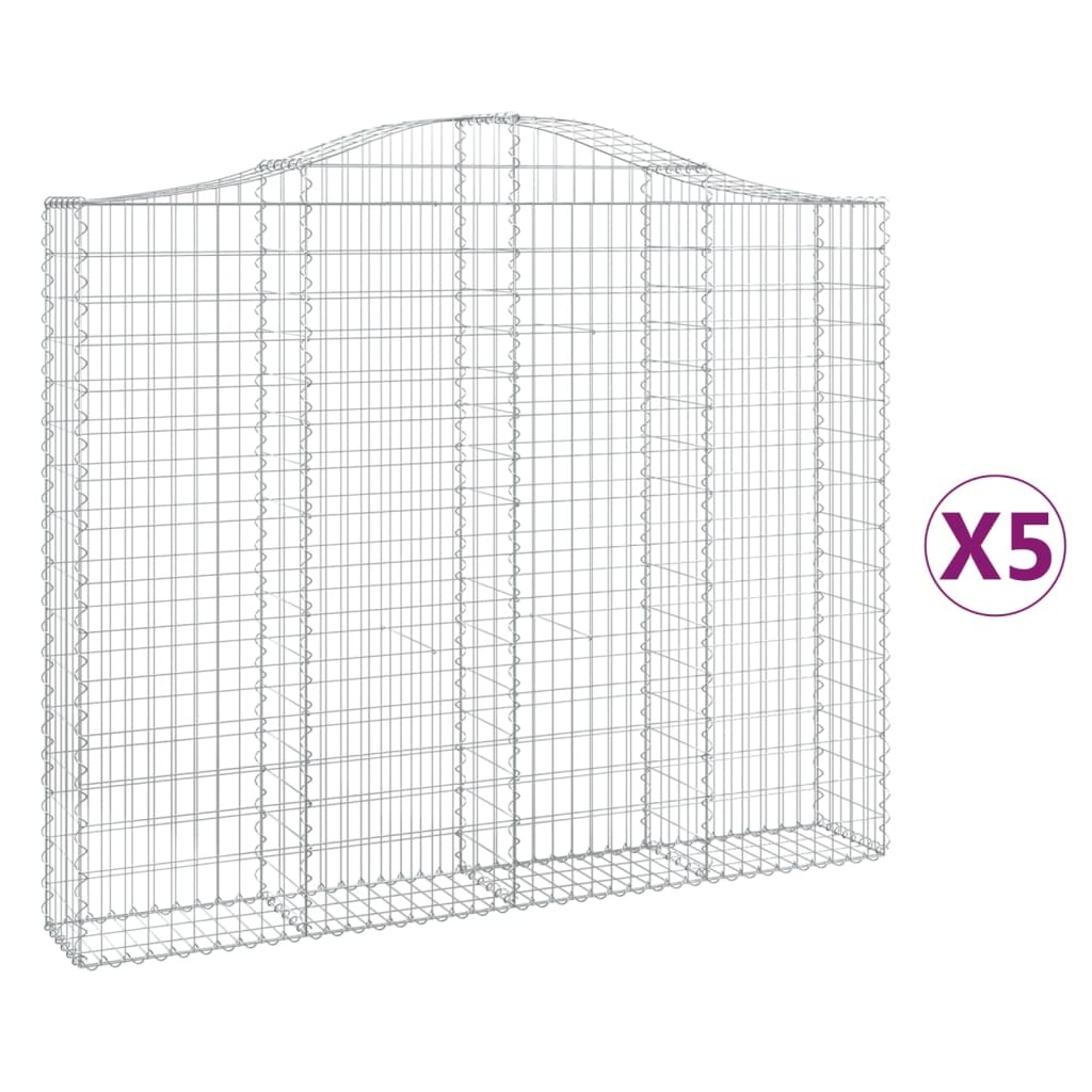 Gabionen mit Hochbogen 5 Stk. 200x30x160/180cm Verzinktes Eisen