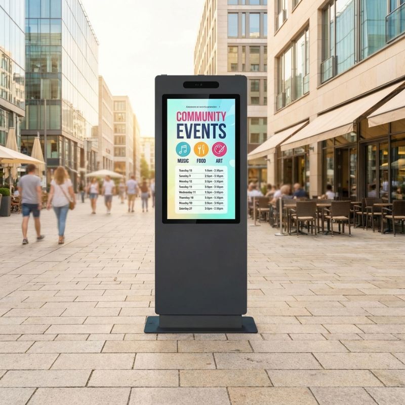 Kimex totem vidéo outdoor tactile 55'' Totem numérique extérieur de 55'' avec écran tactile PCAP, haute luminosité et fonctionnement continu 24/7,
