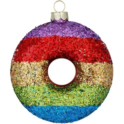 Christbaumschmuck Glas 10cm Donut Figur zum Aufhängen - Weihnachtsbaum Anhänger Weihnachten Weihnachtsbaumschmuck Essen Gebäck in Regenbogen Farben