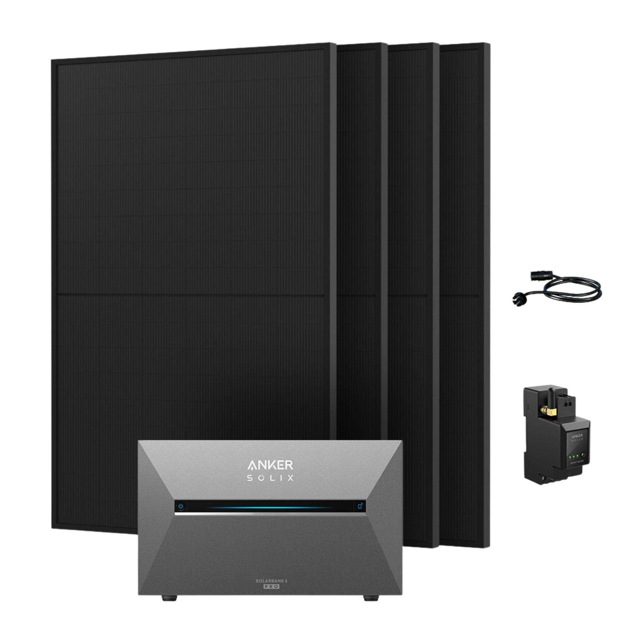 Powerness Balkonkraftwerk mit Speicher, Anker SOLIX Solarbank 3 E2700 Pro Speicher mit 4x 500W Bifaziale Solarmodule (2000W) & Anker Smart Meter