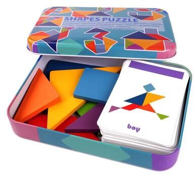 Inspire Curations Colorful Wooden Tangram Puzzle Animal Pattern Blocks Animal Tangram Puzzle Montessori Sorting Toy large Box