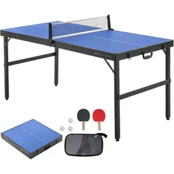 VEVOR Tischtennistisch Ping-Pong-Tisch, mittelgroße tragbare Tischtennisplatte, Tischtennisplatte aus MDF zusammenklappbar komplettes Set mit Netz, 2 Schlägern, 3 Bällen, Tragetasche, Griff