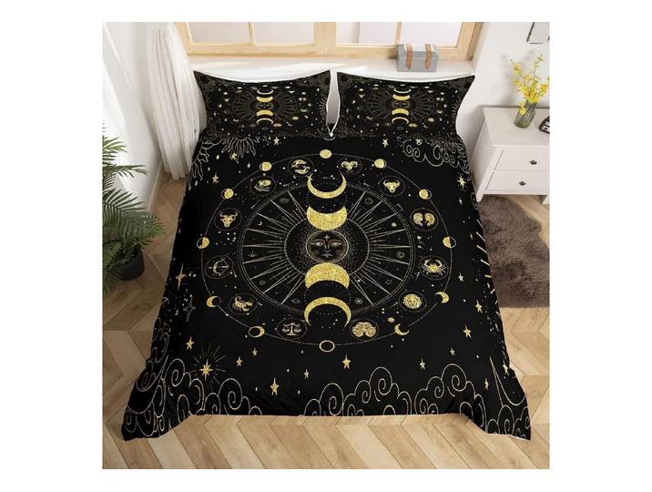 LuxusKollektion Kinderbettwäsche Bettwäsche-Set Kinder 135x200cm Bohemien Mandala Gold Schwarz
