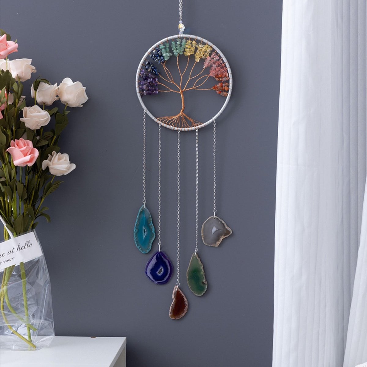 Allecto Maan Kristallen Levensboom Dromenvanger - Natuurlijke Edelsteen Agaat Wandkleed - Chakra Decoratie voor Ramen